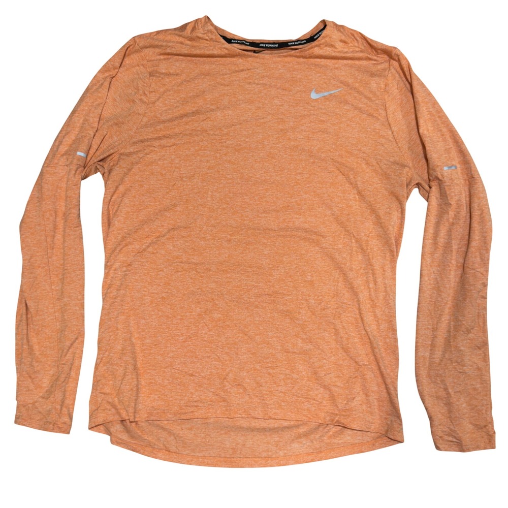 Nike Running Shirt Mens Large Orange Dri-FIT Long Sleeve Athletic Gym Minimalist